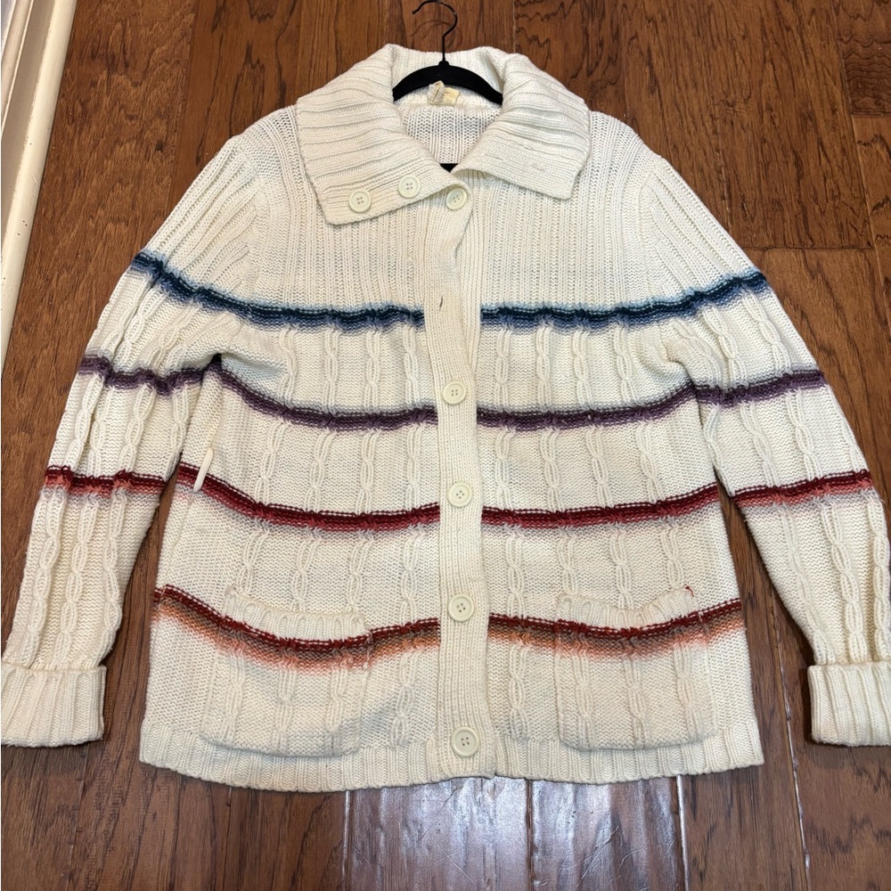 Vintage Sears Cable Knit Striped Cardigan Sweater Size L